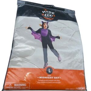 New girls midnight bat hooded jumpsuit with wings halloween costume Large 10/12